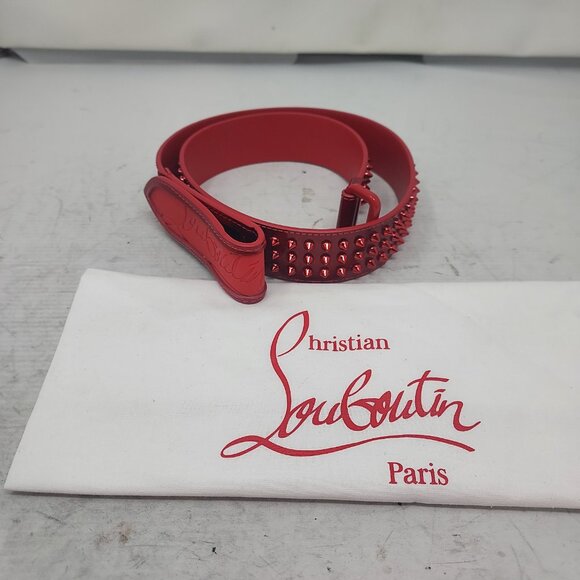Christian Louboutin MENS LOUBI Red Logo Spike Studded Leather Belt - Picture 10 of 10